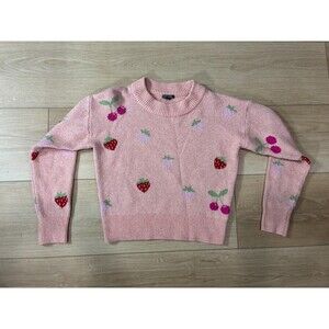 Wild Fable Pink Strawberry Fruit Print Sweater Women's Size Small